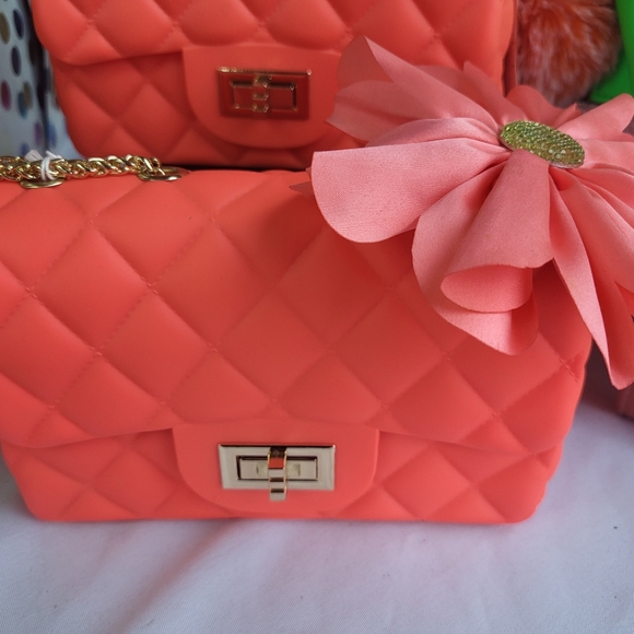 Orange Jelly Crossbody Bag with Flower Clip - Picture 6 of 6